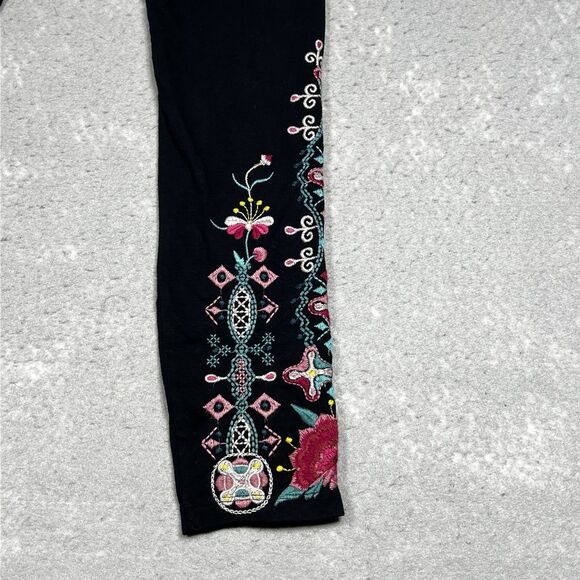 Johnny Was Los Angeles Leggings Womens S Black Floral Embroidered Stretch Cotton - Picture 3 of 10